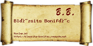 Blázsits Bonifác névjegykártya